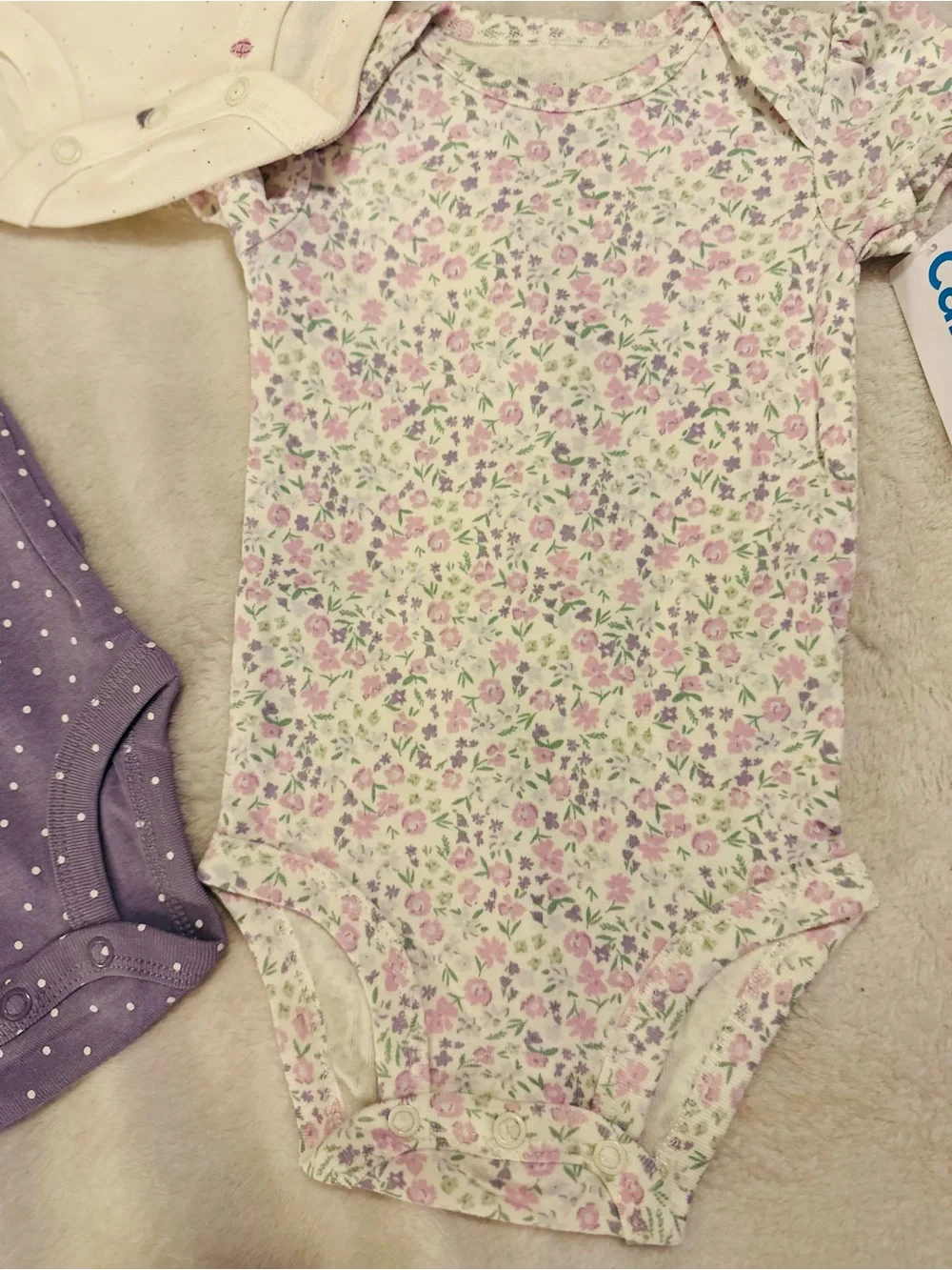 Carter's Purple, Cream, Pink Floral 3-Pack Baby Bodysuits